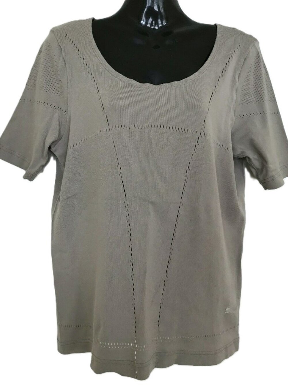 Puma Short Sleeve Athletic Mesh T-shirt Scoop Neck Stone Women's Medium